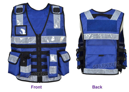 9110 Blue Big Sizes Hi Viz Security Vest with Personalized Patches, High Visibility Tactical Vest - Starkbull Hi Viz Vests