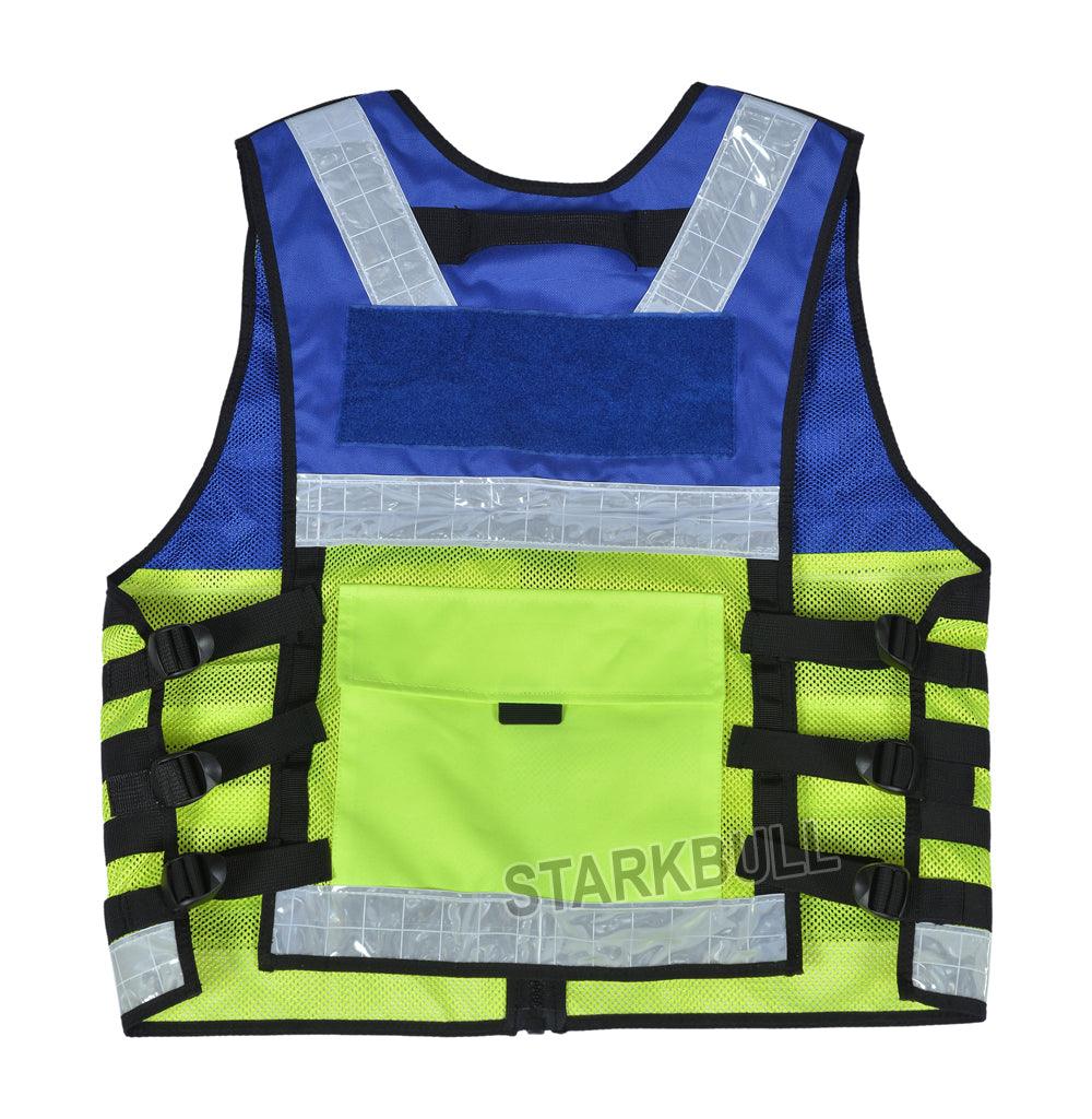 9111 Blue Big Sizes Hi Viz Security Vest with Personalized Patches, High Visibility Tactical Vest - Starkbull Hi Viz Vests