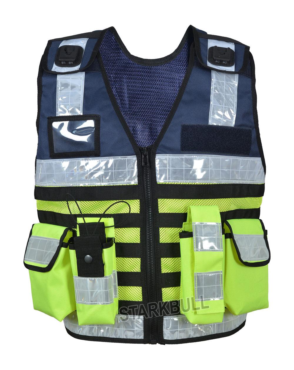 9112 DarkBlue Big Sizes Hi Viz Security Vest with Personalized Patches, High Visibility Tactical Vest - Starkbull Hi Viz Vests