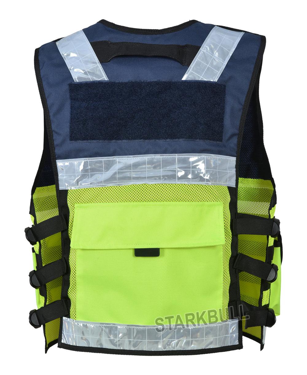 9112 DarkBlue Big Sizes Hi Viz Security Vest with Personalized Patches, High Visibility Tactical Vest - Starkbull Hi Viz Vests