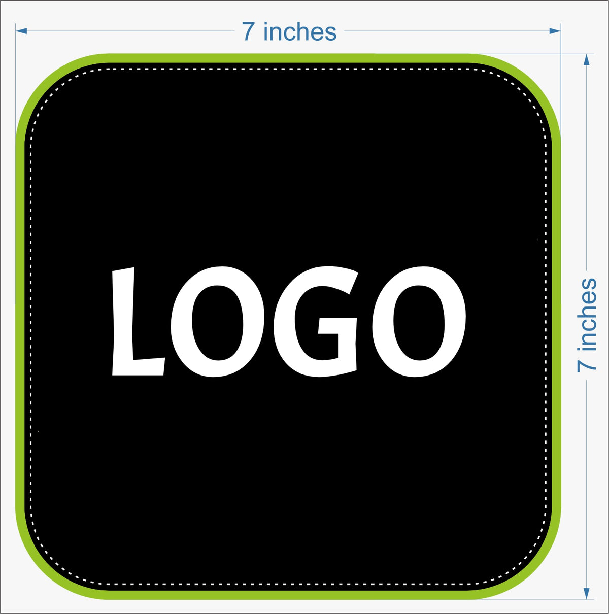Custom square bowling shammy with green stitched edge and personalized 3D rubber logo back