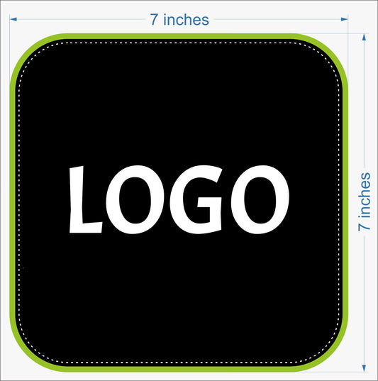 Custom square bowling shammy with green stitched edge and personalized 3D rubber logo back
