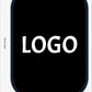 Custom rectangular bowling shammy with navy blue edge and 3D rubber logo backing