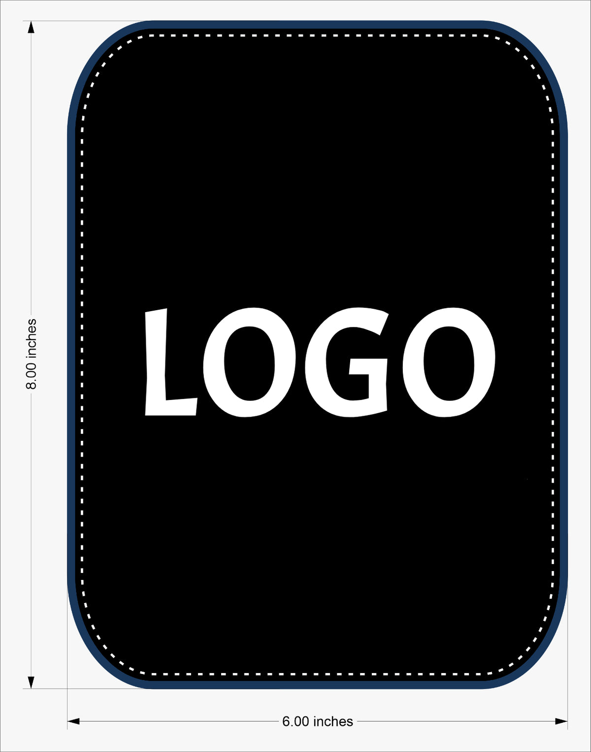 Custom rectangular bowling shammy with navy blue edge and 3D rubber logo backing