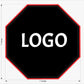 Personalized octagon bowling shammy with red edge stitching and raised rubber logo