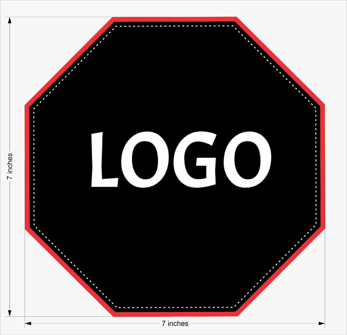 Personalized octagon bowling shammy with red edge stitching and raised rubber logo