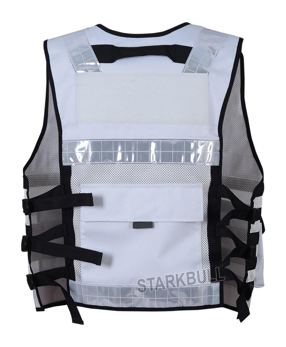 9113 White Big Sizes Hi Viz Security Vest with Personalized Patches, High Visibility Tactical Vest - Starkbull Hi Viz Vests