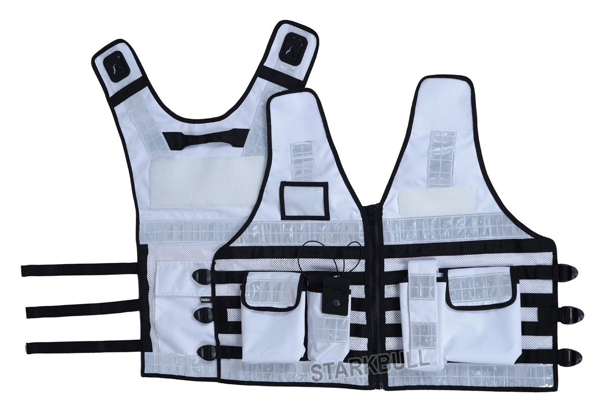 9113 White Big Sizes Hi Viz Security Vest with Personalized Patches, High Visibility Tactical Vest - Starkbull Hi Viz Vests